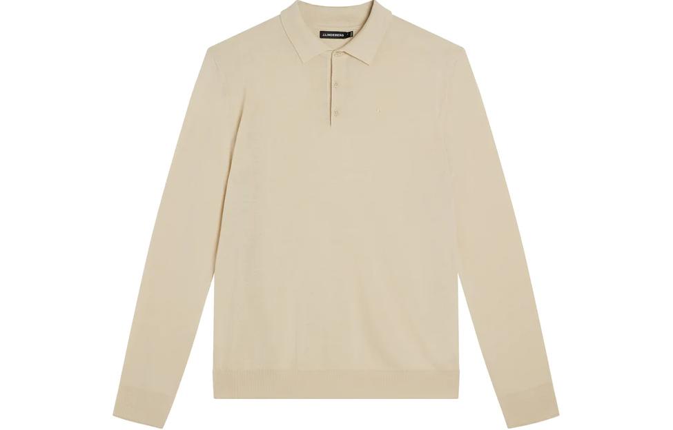J.Lindeberg Noel Merino Polo Shirt Beige Long Sleeve Button-Up Sweater FMKW08644-E028