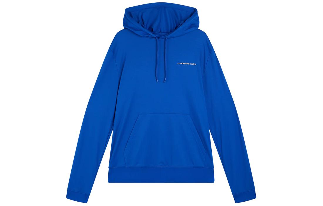 J.Lindeberg Roland Blue Hoodie with Front Logo Letter Graphic Design. GMJS08401-O316