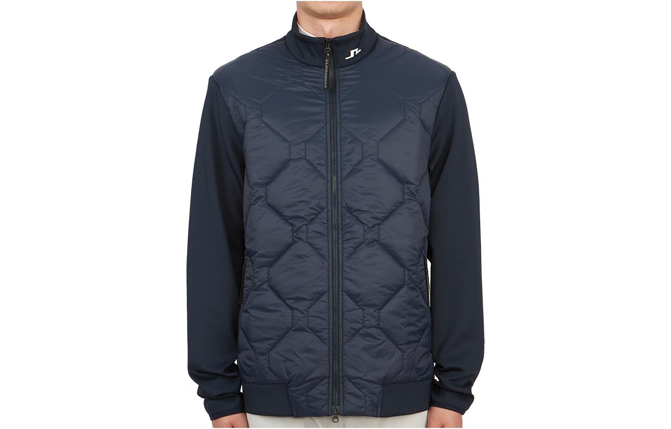 J.Lindeberg Solid Navy Blue Zip-Up Jacket with Stand Collar AMOW09261-6855
