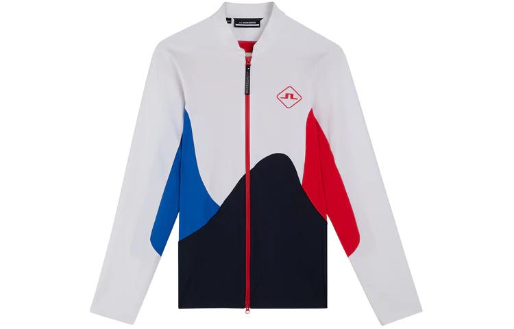 J.Lindeberg Swirl Mid Layer Colorblock Logo Print Zip Jacket White (). AMJS07589-0000