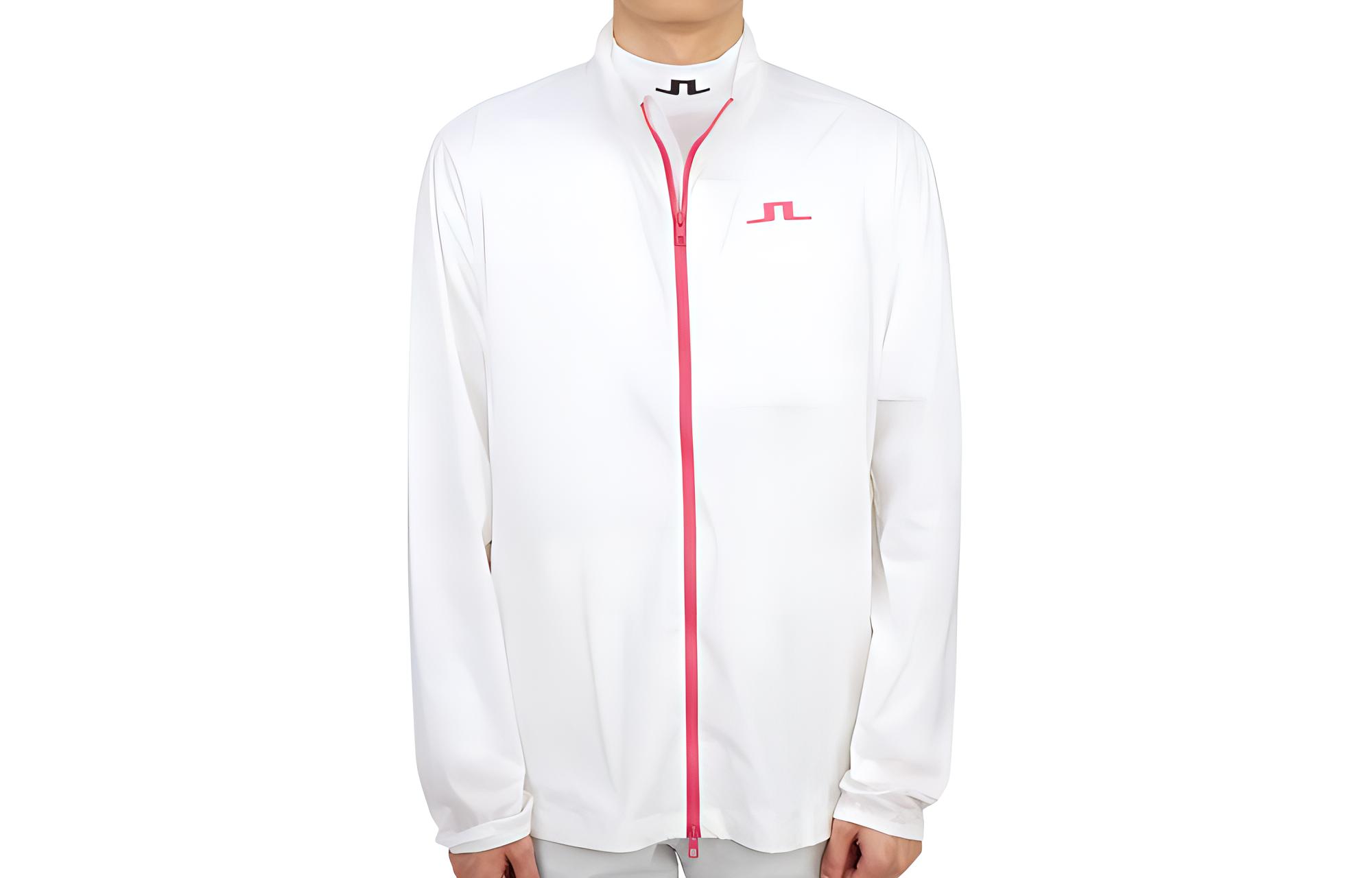 J.Lindeberg White Solid Stand Collar Zip Logo Long Sleeve Jacket GMOW05618-0000
