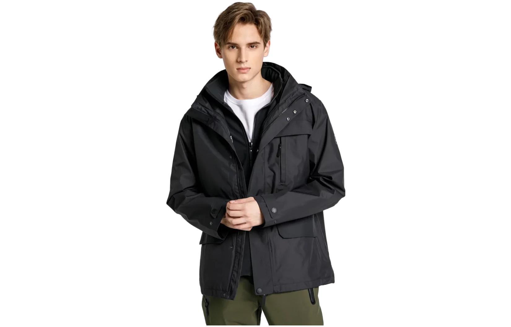 Jack Wolfskin 3-in-1 Outdoor Jacket Windproof Warm Black 5119631