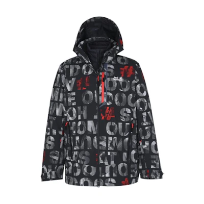 Jack Wolfskin Waterproof Down Puffer Jacket with Logo Print and Hood. 5118593