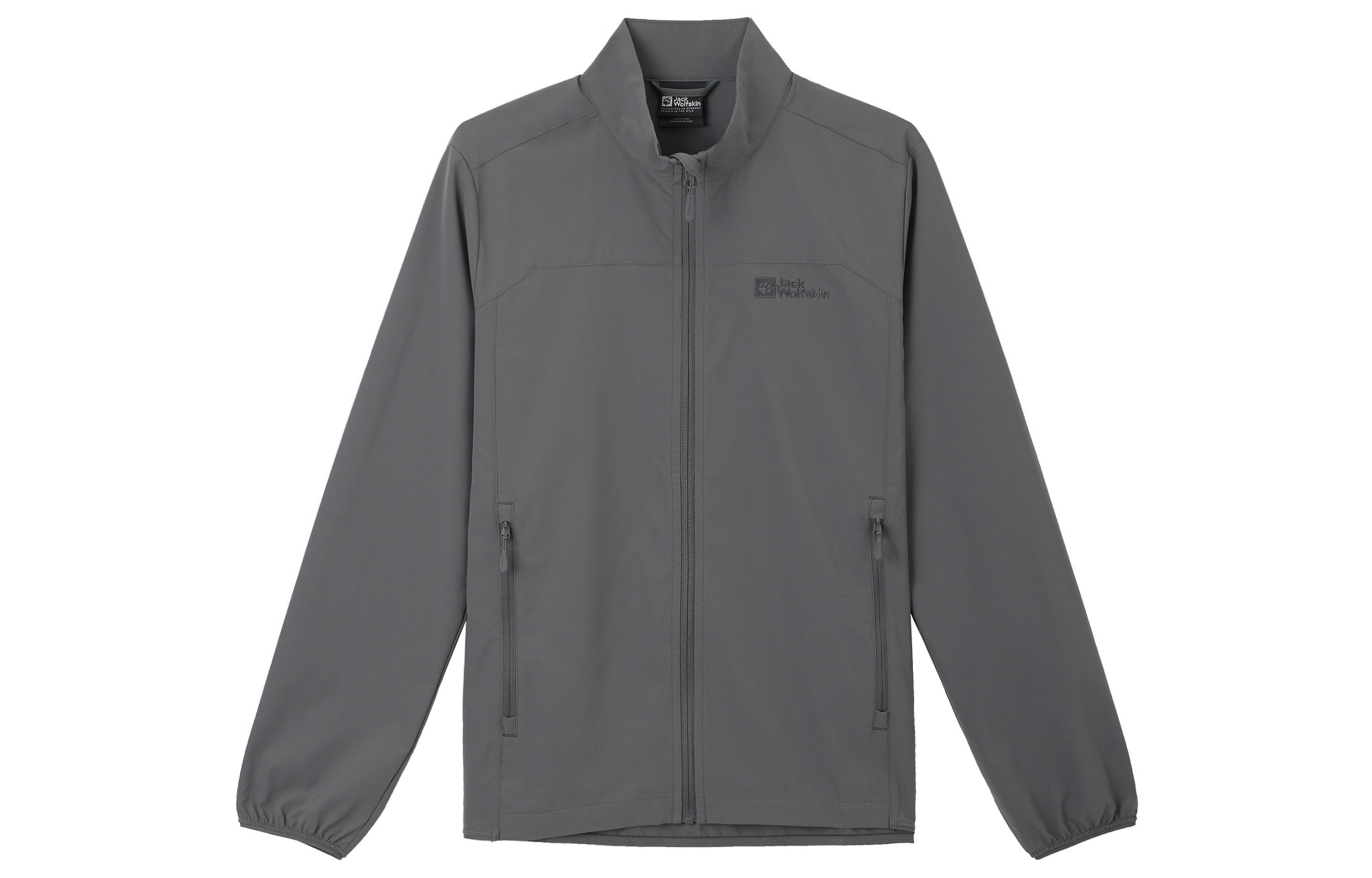 Jack Wolfskin Slate Gray Softshell Jacket with Logo Print and Zip Stand Collar 5324171-6945