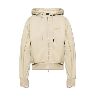 Jacquemus Beige Hoodie with Embroidered Lettering and Drawstring Zipper. 235JS1292087151