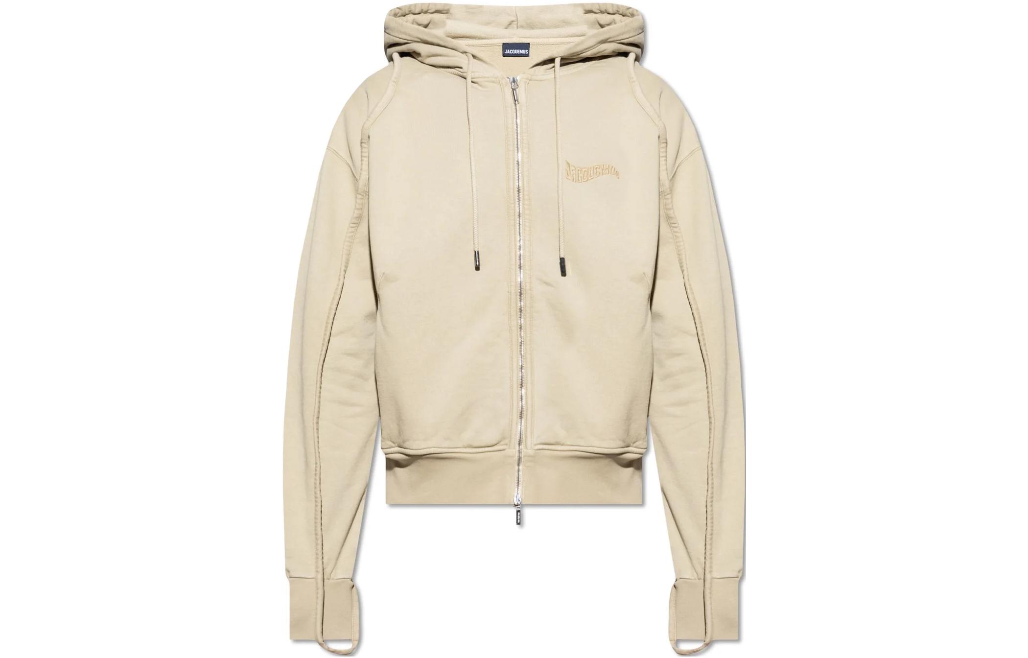 Order Jacquemus  Beige Hoodie with Embroidered Lettering and Drawstring Zipper. 235JS1292087151