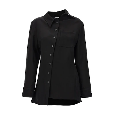 Jacquemus Black Asymmetric Button Long Sleeve Shirt. 24E241SH0621544