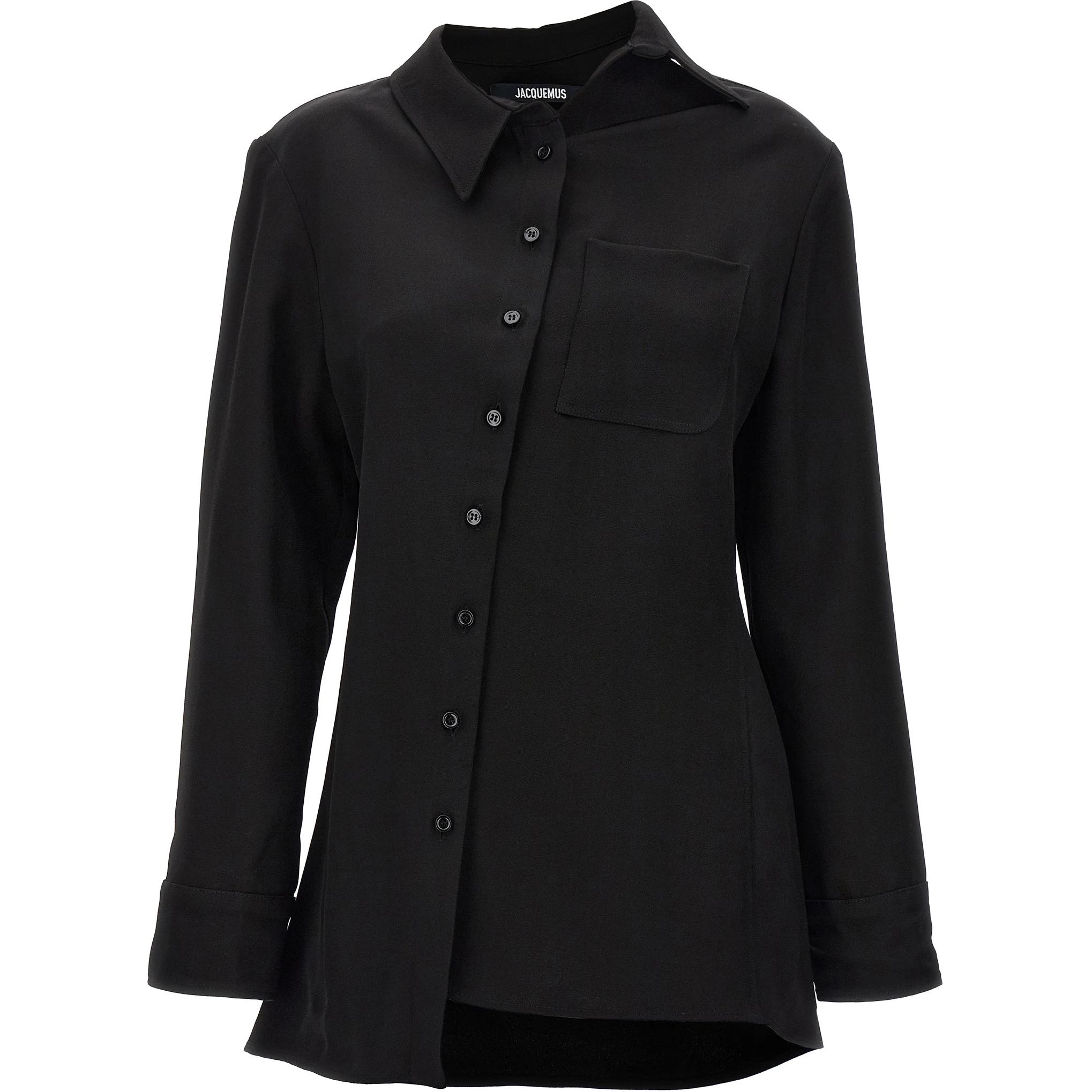 Order Jacquemus Kemeja Hitam Lengan Panjang Asimetris dengan Kancing. 24E241SH0621544
