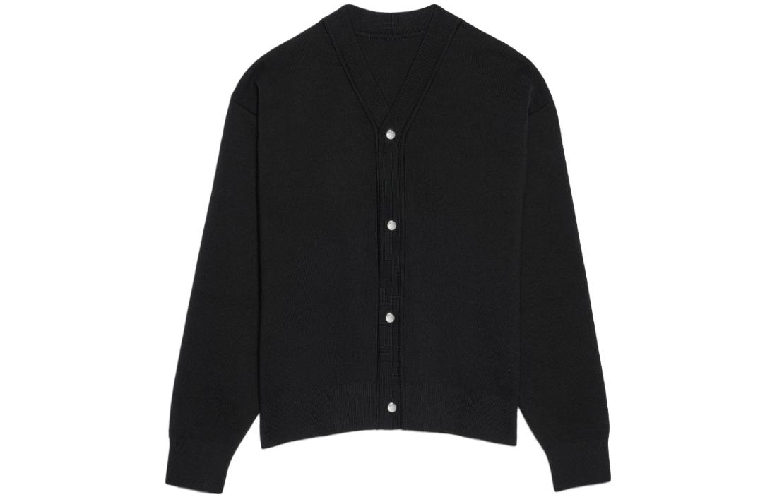 Order Jacquemus Kardigan Rajut Slim Fit Lengan Panjang Hitam Solid V-Neck Kancing 245KN292-2359-990