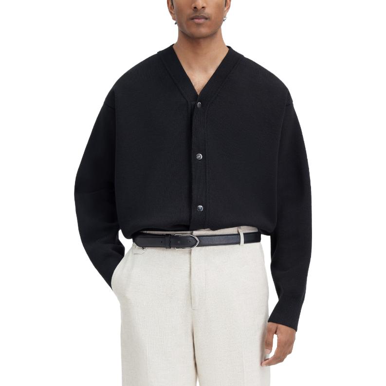 Details for Jacquemus Kardigan Rajut Slim Fit Lengan Panjang Hitam Solid V-Neck Kancing 245KN292-2359-990
