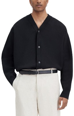 Jacquemus Black Solid V-Neck Button-Up Slim Fit Long Sleeve Knit Cardigan 245KN292-2359-990 Details for Jacquemus Black Solid V-Neck Button-Up Slim Fit Long Sleeve Knit Cardigan 245KN292-2359-990
