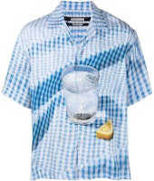 Jacquemus Blue Checkered 3D Water Cup Print Short Sleeve Shirt. 216SH20110023AK Jacquemus Blue Checkered 3D Water Cup Print Short Sleeve Shirt. 216SH20110023AK