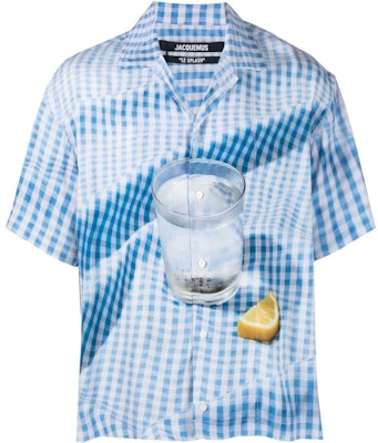 Jacquemus 藍色格紋3D水杯印花短袖襯衫 216SH20110023AK Order Jacquemus 藍色格紋3D水杯印花短袖襯衫 216SH20110023AK