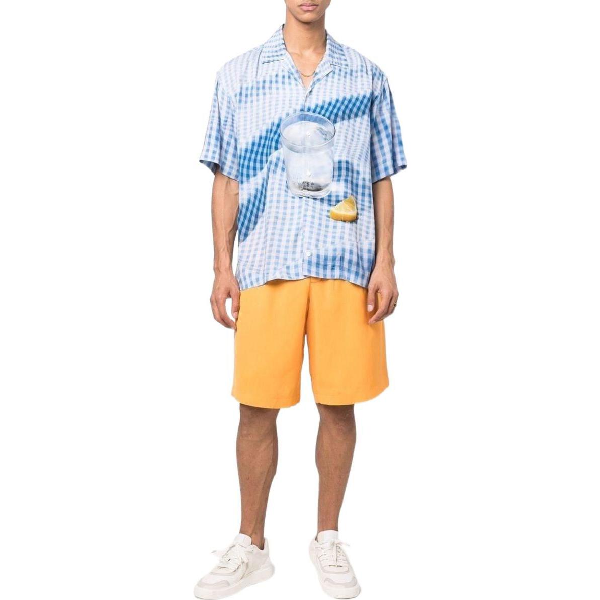 Lookbook Jacquemus Kemeja Pendek Motif Kotak Biru Cetak Gelas 3D. 216SH20110023AK