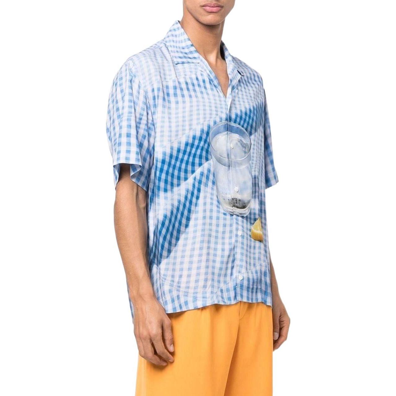 Purchase Jacquemus Kemeja Pendek Motif Kotak Biru Cetak Gelas 3D. 216SH20110023AK