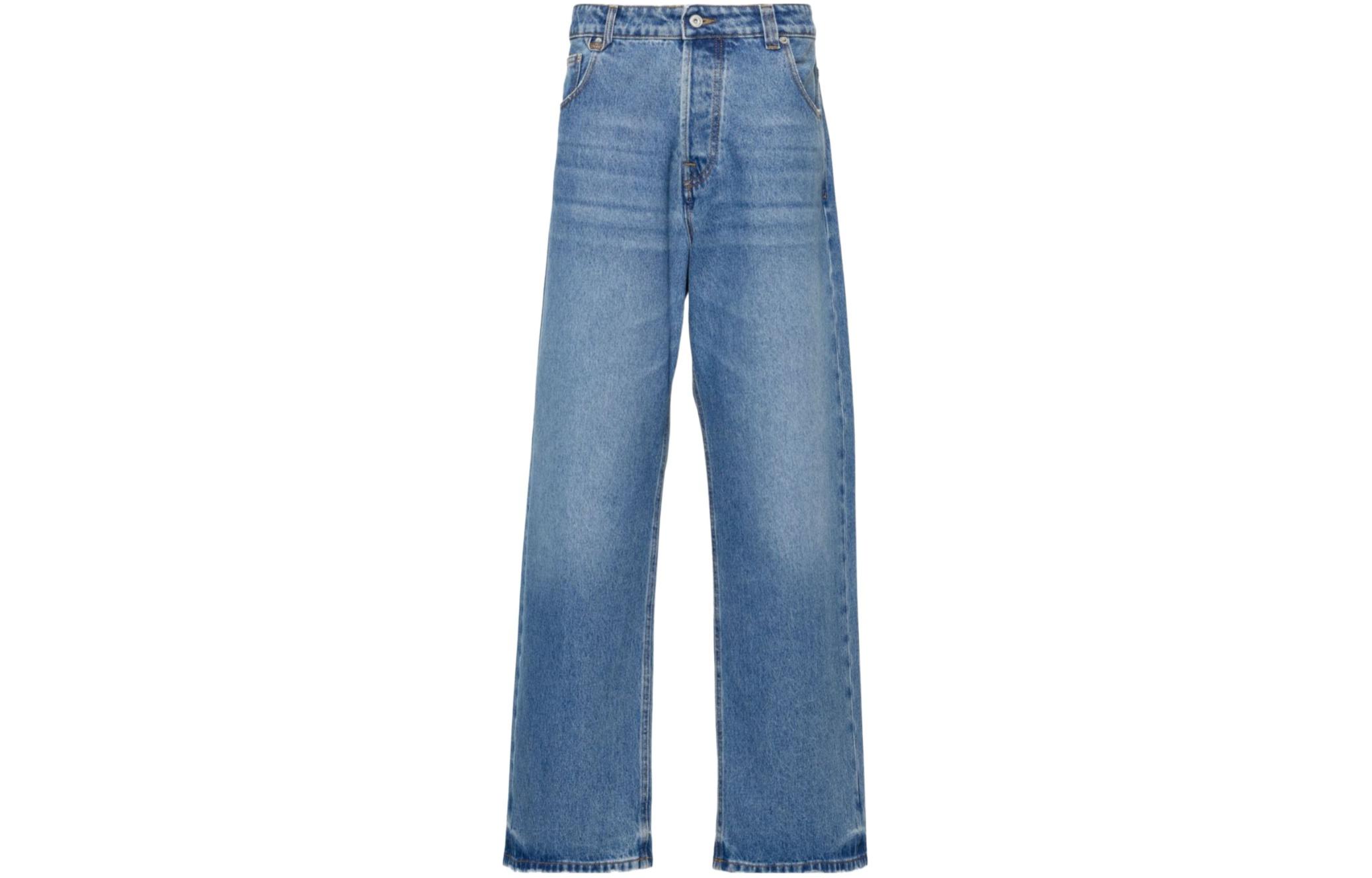 Order Jacquemus Jeans Biru Loose Fit Wide-Leg dengan Resleting. 245DE03-81513-33C