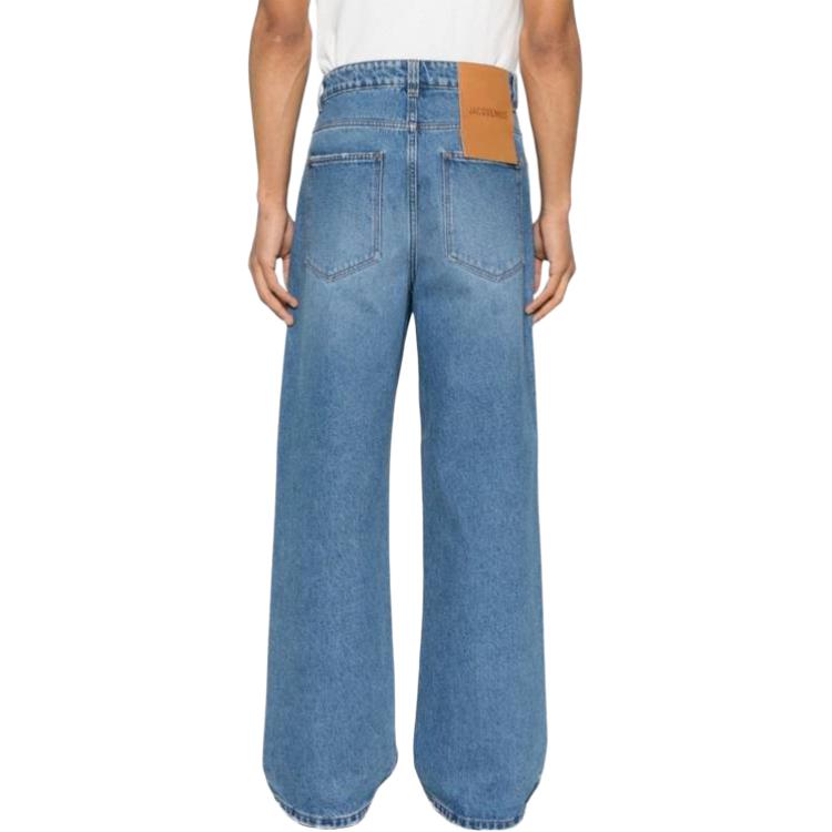 Shop Jacquemus Jeans Biru Loose Fit Wide-Leg dengan Resleting. 245DE03-81513-33C