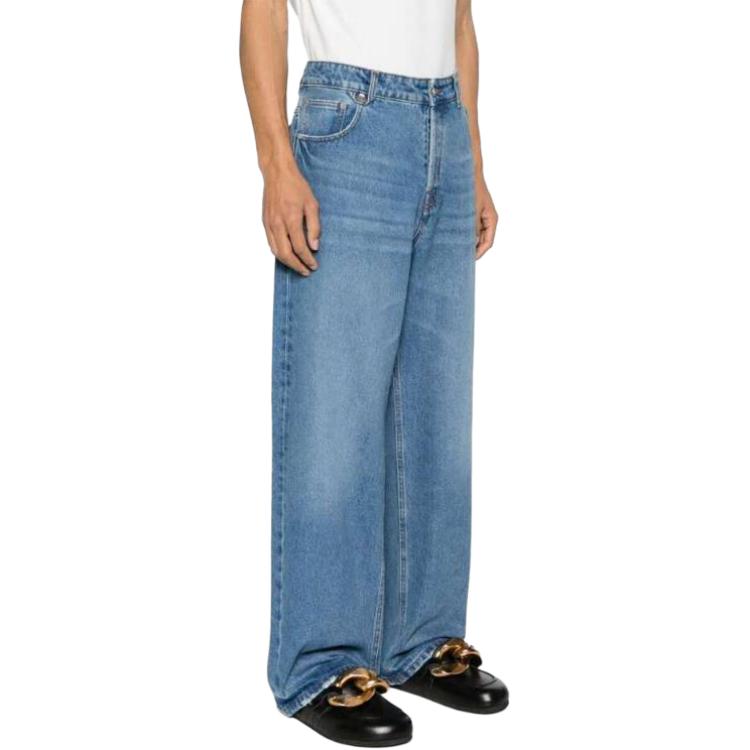 Purchase Jacquemus Jeans Biru Loose Fit Wide-Leg dengan Resleting. 245DE03-81513-33C