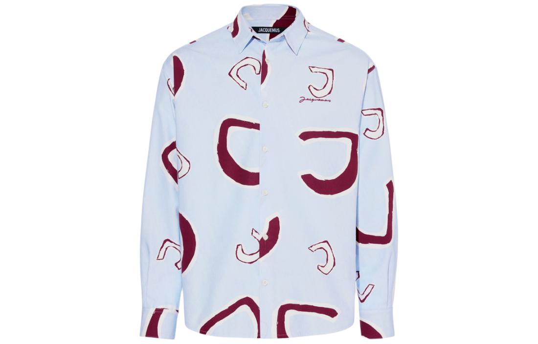 Jacquemus  Light Blue Button-Up Long Sleeve Shirt with All-Over Print. 245SH001-1585-3CV