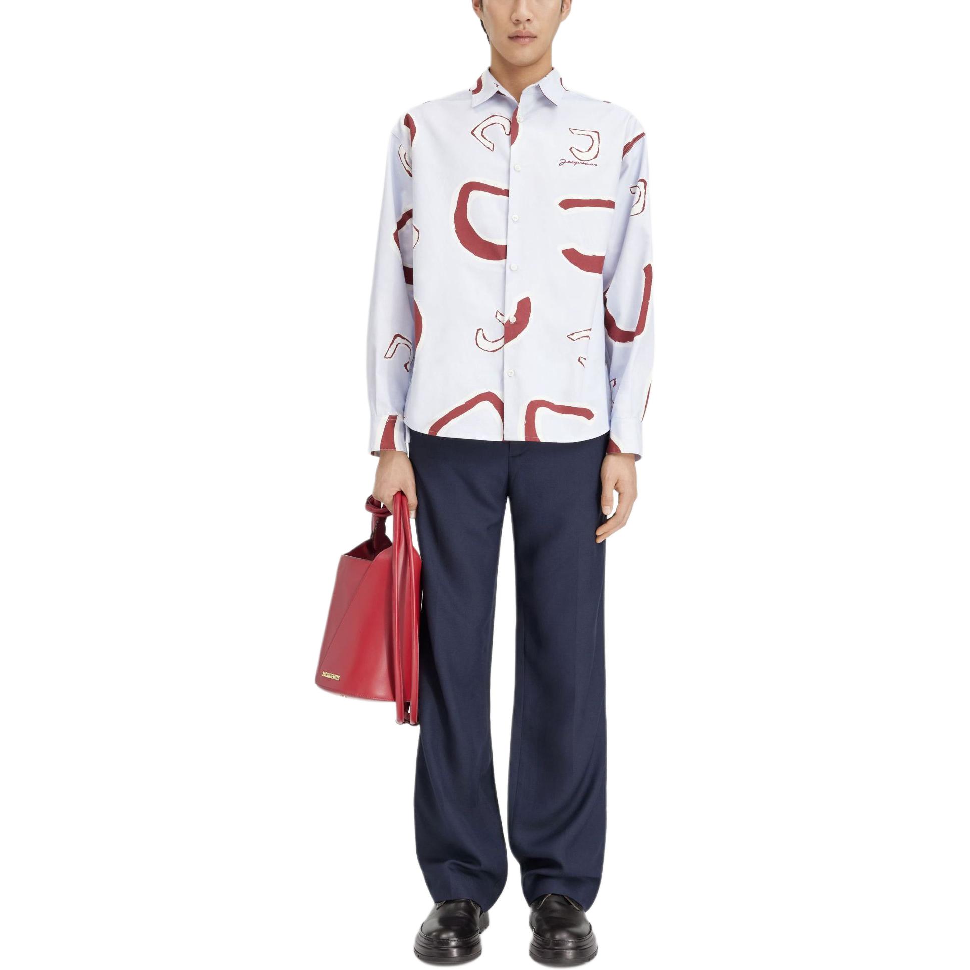 Shop Jacquemus Kemeja Lengan Panjang Biru Muda dengan Motif Cetak All-Over. 245SH001-1585-3CV