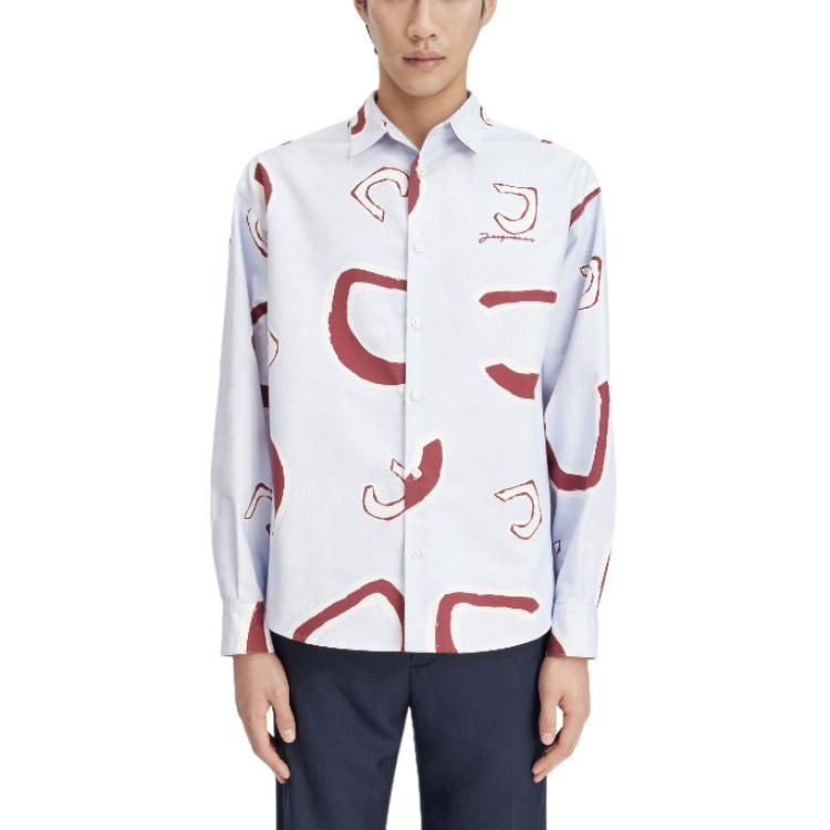 Sizing Jacquemus Kemeja Lengan Panjang Biru Muda dengan Motif Cetak All-Over. 245SH001-1585-3CV