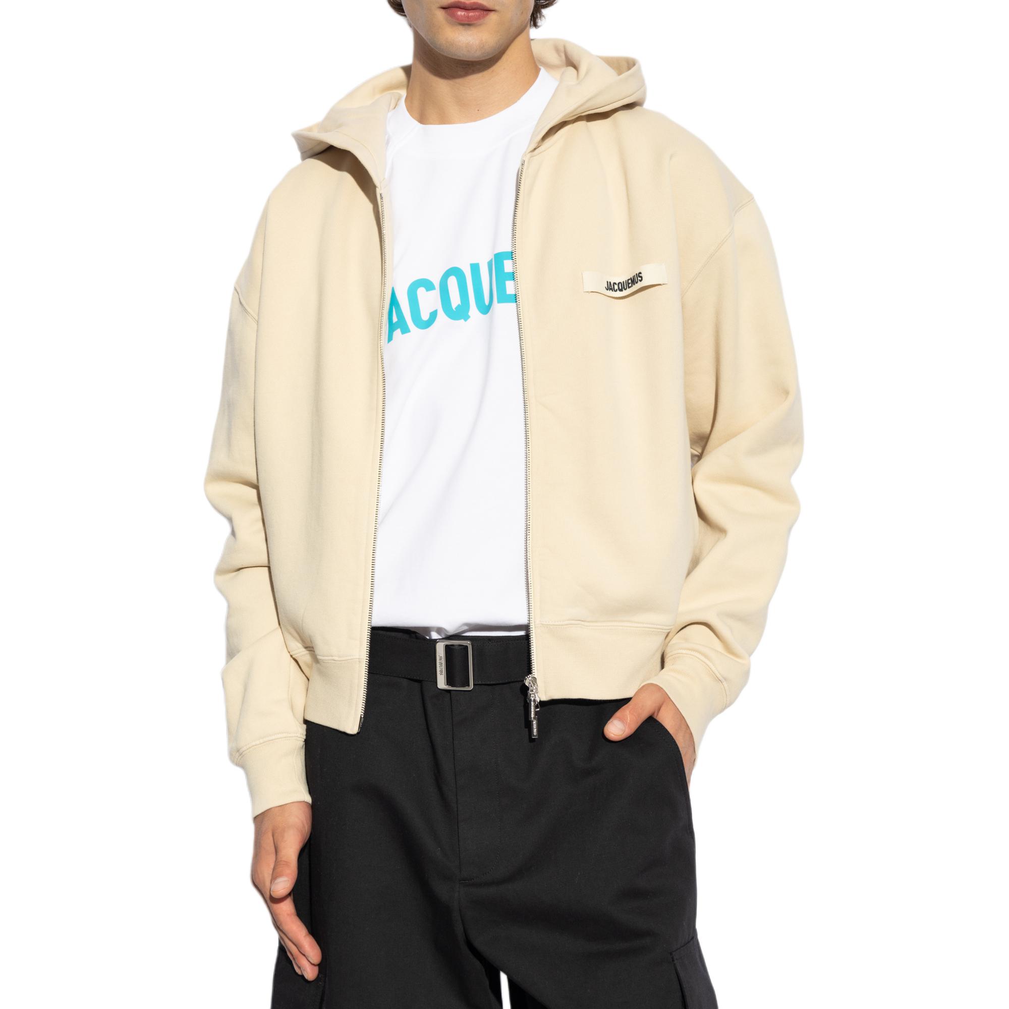 Shop Jacquemus 纯色拉链连帽外套（米白色）。 246JS257-2036-150