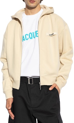 Jacquemus Solid Color Zip-Up Hoodie Jacket in Off-White. 246JS257-2036-150 Shop Jacquemus Solid Color Zip-Up Hoodie Jacket in Off-White. 246JS257-2036-150