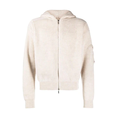 Jacquemus Solid Color Zip Drawstring Hoodie Knit Beige. 236KN261-2315-150