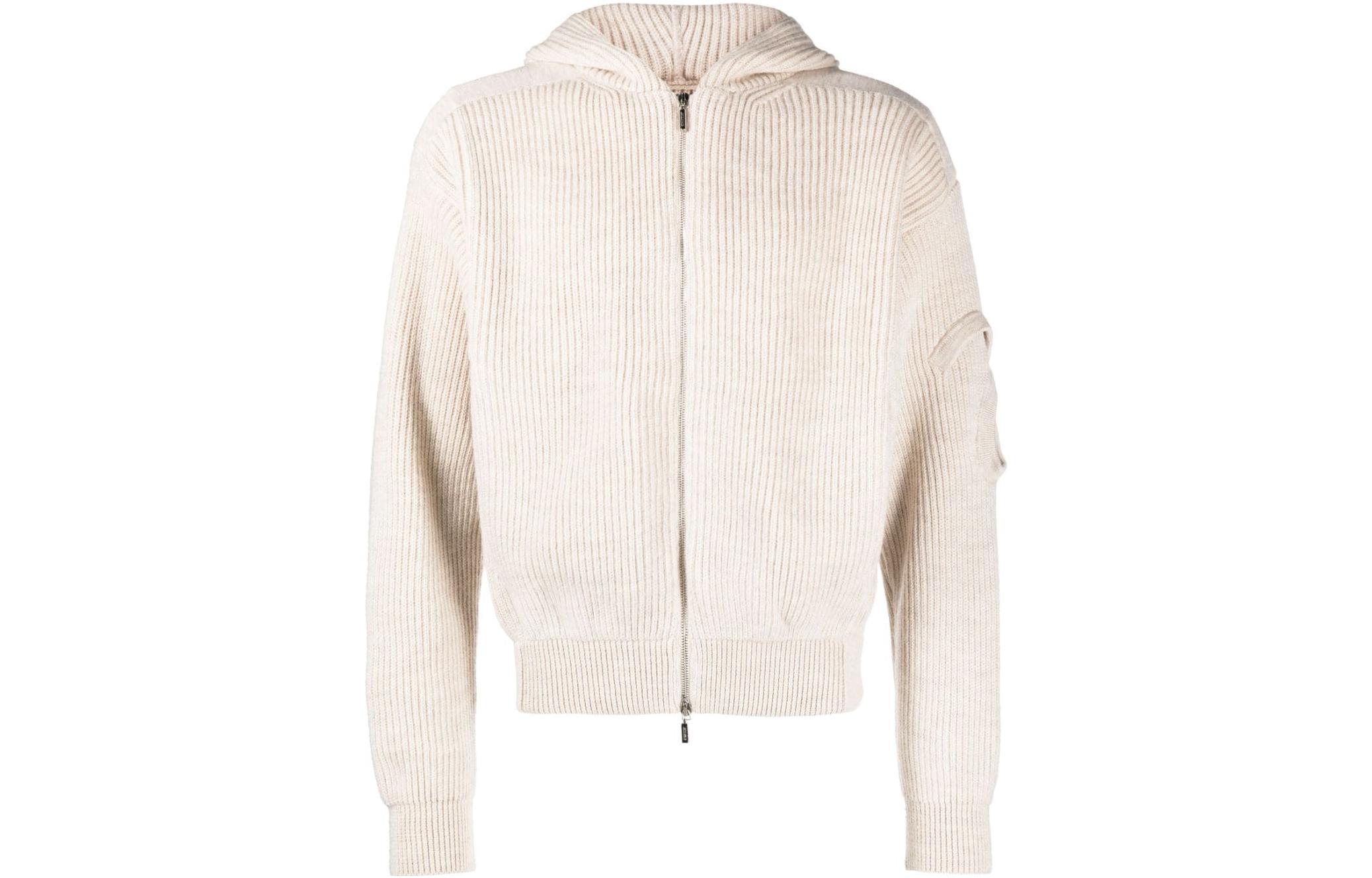 Order Jacquemus Hoodie Rajut Beige Warna Polos dengan Resleting dan Tali Serut. 236KN261-2315-150