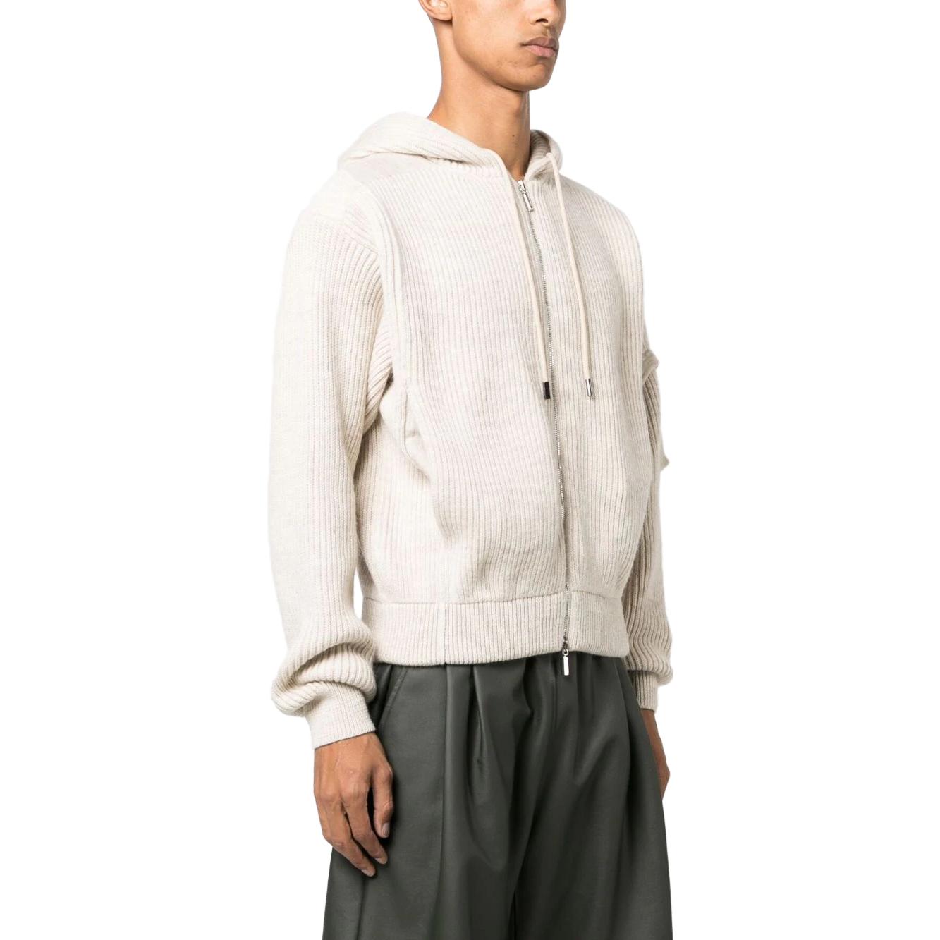 Purchase Jacquemus Hoodie Rajut Beige Warna Polos dengan Resleting dan Tali Serut. 236KN261-2315-150