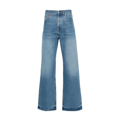 Jacquemus Washed Wide-Leg Jeans with Zipper in Blue. 24E245DE0281513-33C