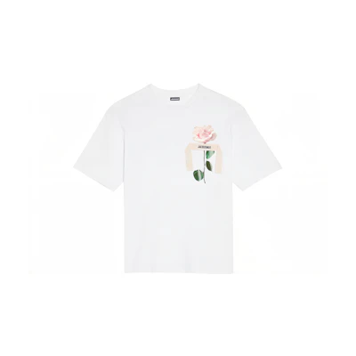 Jacquemus White Floral Print Crewneck Short Sleeve T-Shirt. 236JS18420991FM