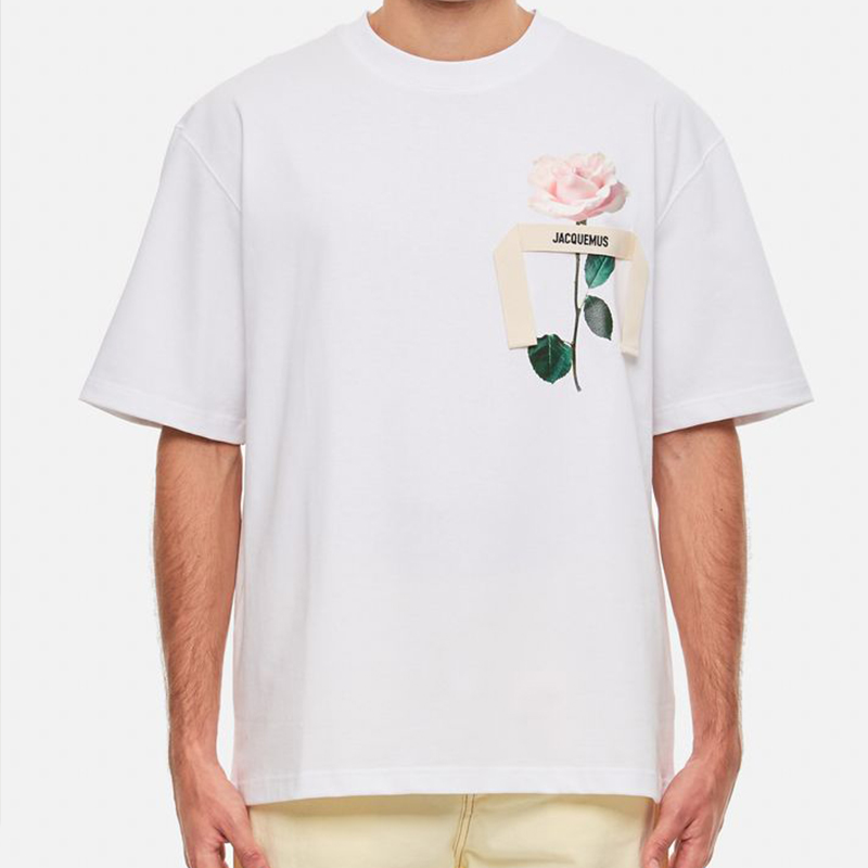 Purchase ジャックムス ホワイト フローラル柄 クルーネック 半袖 Tシャツ 236JS18420991FM