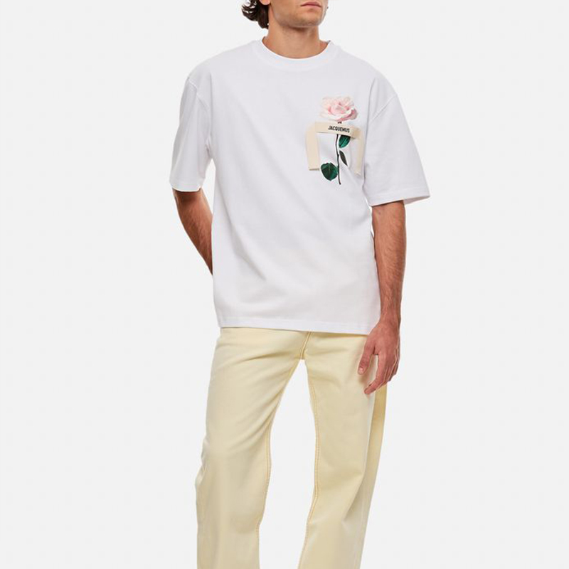 Details for ジャックムス ホワイト フローラル柄 クルーネック 半袖 Tシャツ 236JS18420991FM