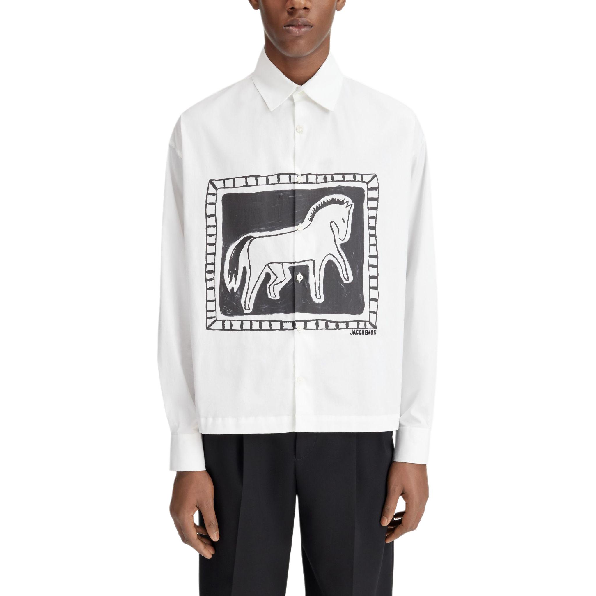 Details for Jacquemus Kemeja Polo Lengan Panjang Putih dengan Motif Kuda. 226SH013-1140-1HB