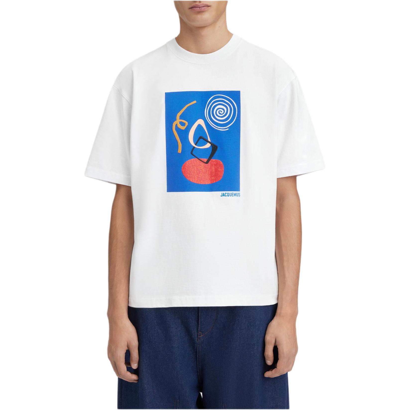 Lookbook ジャックムス 抽象プリント オーバーサイズ クルーネック 半袖 Tシャツ ホワイト メンズ 245JS250-2102-1GS