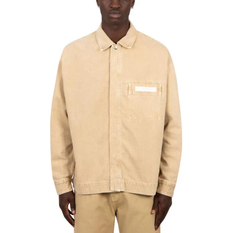 Jacquemus Beige Fitted Long Sleeve Blazer with Logo Patch for Men 24E245DE033-1522-150