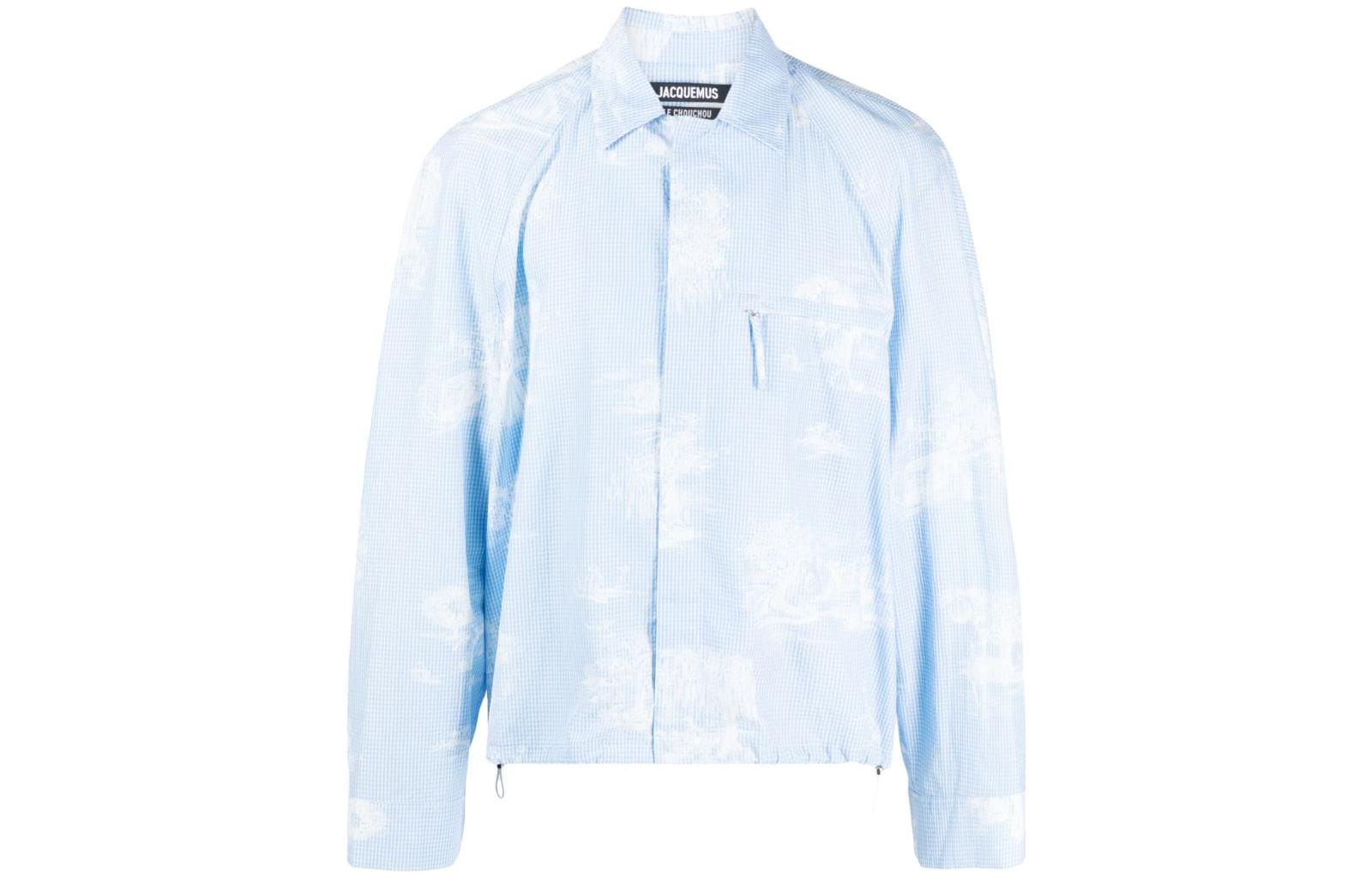 Jacquemus Blue All-Over Print Collared Fitted Jacket 23H236SH0591499