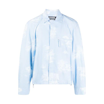 Jacquemus Blue All-Over Print Collared Fitted Jacket 23H236SH0591499