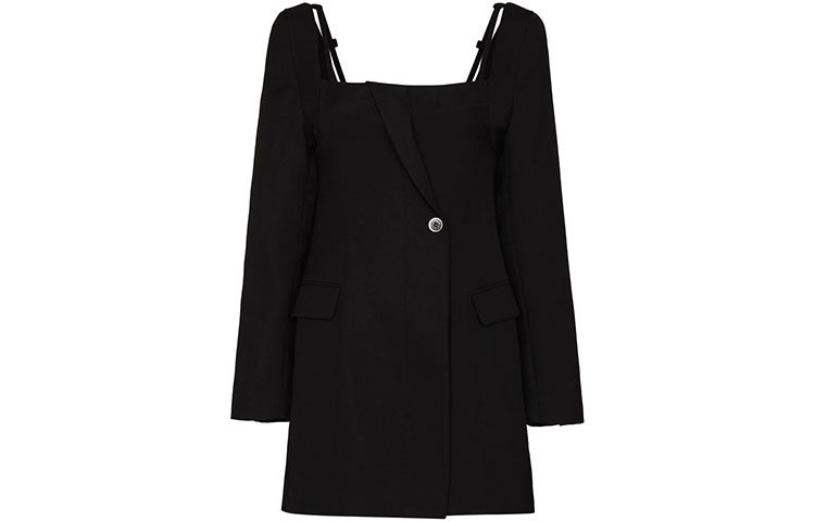 Jacquemus FW21 Mini Square-Neck Long-Sleeve A-Line Dress Black. 213DR01213127990