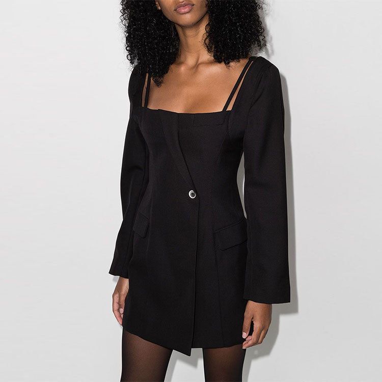 Purchase Jacquemus FW21 Mini Dress Lengan Panjang Leher Kotak A-Line Hitam. 213DR01213127990