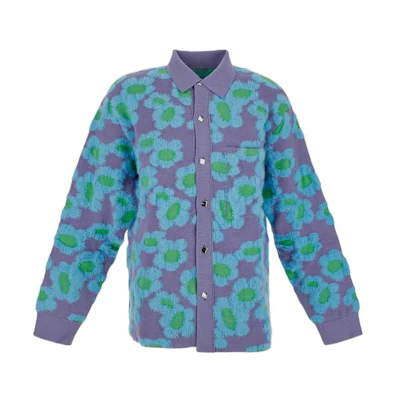 Jacquemus FW22 Blue Floral Knitted Cardigan with Single-Breasted Collar 226KN12121156AN
