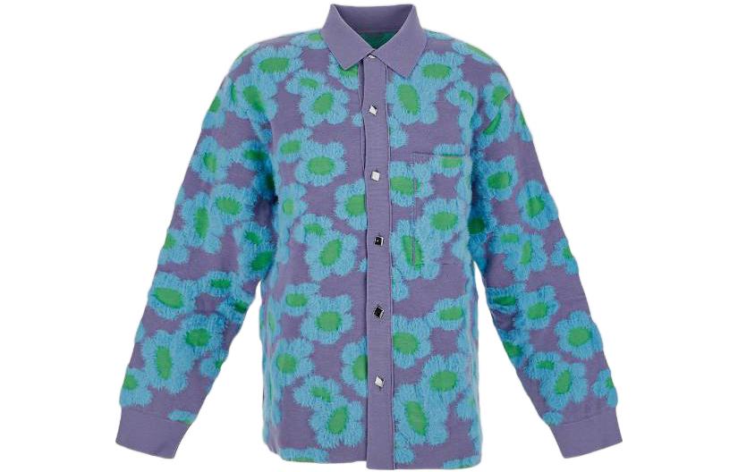 Order ジャックムス FW22 ブルーフローラルニットカーディガン シングルブレスト襟付き 226KN12121156AN