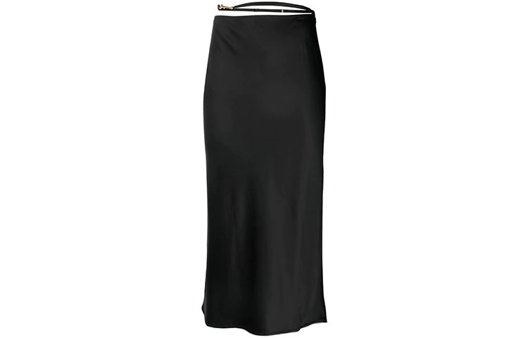 Order Jacquemus FW22 Rok Midi High-Waist Hitam dengan Detail Solid Drawstring. 213SK0091000990