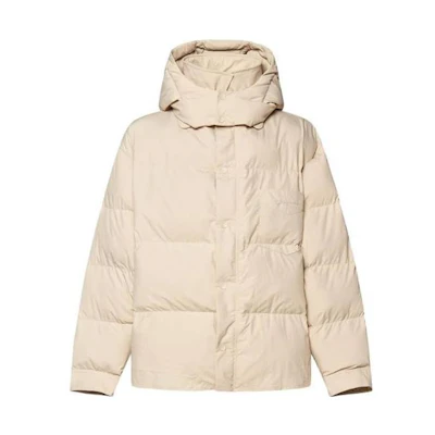 Jacquemus FW22 Quilted Logo Embroidered Hooded Jacket Beige Menswear 226BL0121032130
