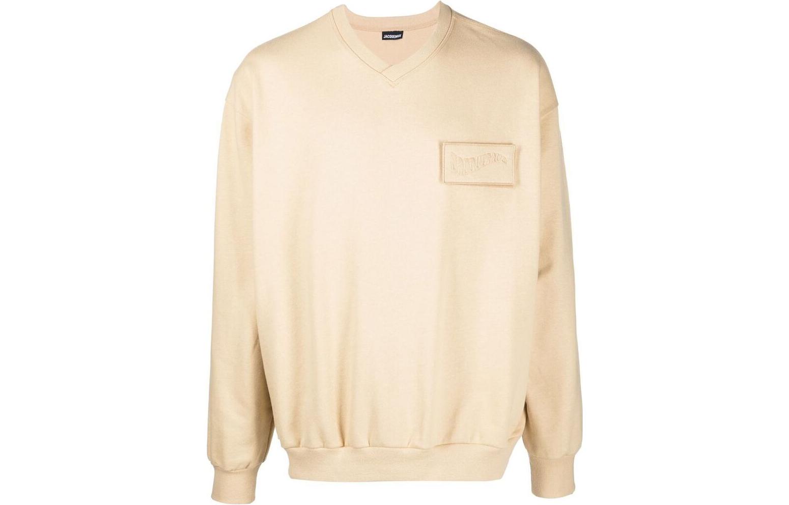 Jacquemus FW22 Solid Logo V-Neck Pullover Long Sleeve Sweatshirt Yellow Men 226JS0452177150