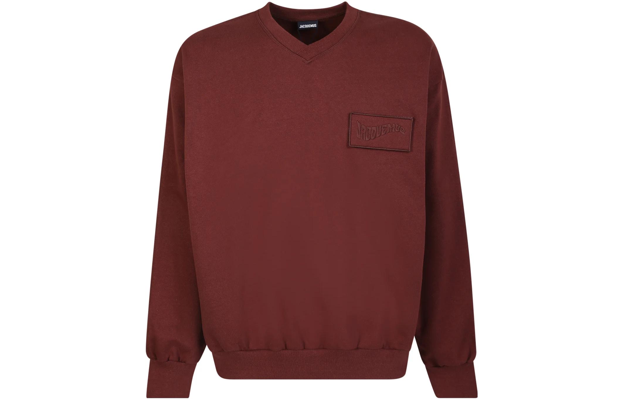 Jacquemus FW22 Solid V-Neck Long Sleeve Sweatshirt Dark Red 226JS0452177880