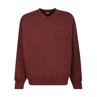 Jacquemus FW22 Solid V-Neck Long Sleeve Sweatshirt Dark Red 226JS0452177880