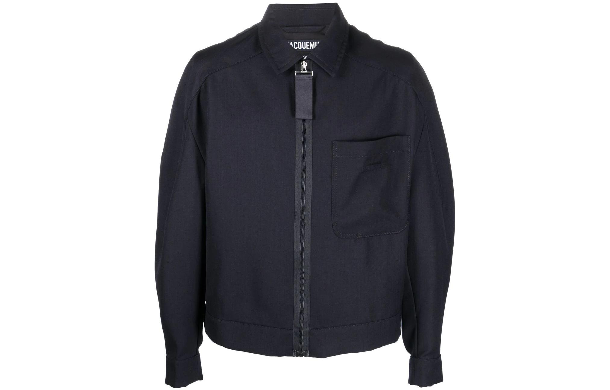 Jacquemus FW22 Solid Zip Shirt Jacket Black 226BL0131116380