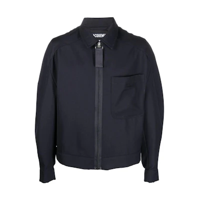 Jacquemus FW22 Solid Zip Shirt Jacket Black 226BL0131116380